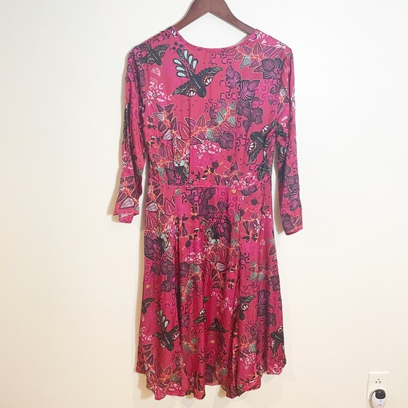 ODD MOLLY Magic Garden Cocktail Midi Dress Floral Paisley Butterfly Pink Small - Picture 8 of 9